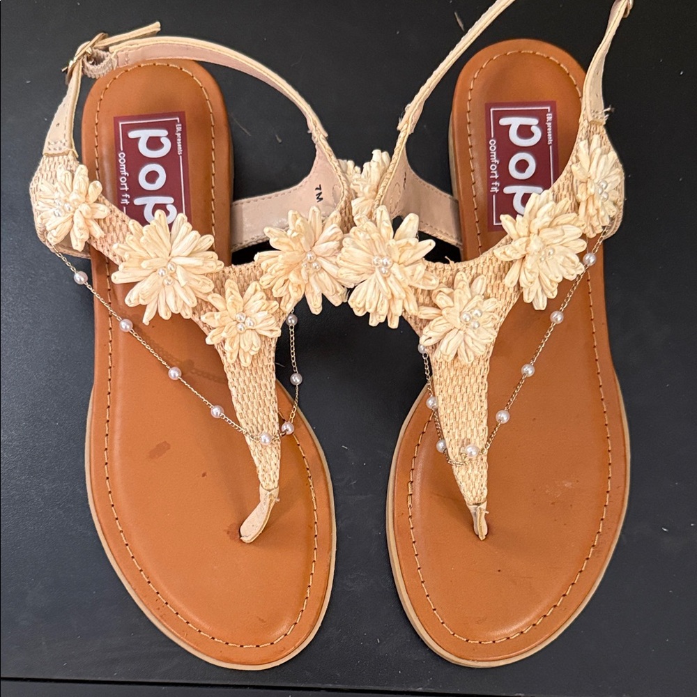 NWOT Women's size 7 POP CREAM COLORED FLORAL Sandals - Picture 2 of 7